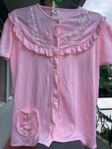 Cute Pink Button-Up Nightgown with shorts