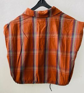 Orange Plaid Cropped Shirt