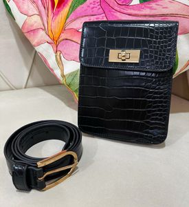 Black Croc Embossed Waist Bag