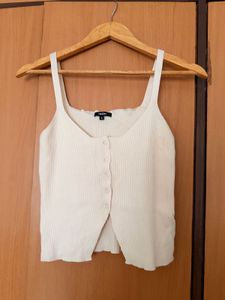 Cream Ribbed Knit Tank Top