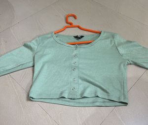 Mint Green Button-Up Cropped Top