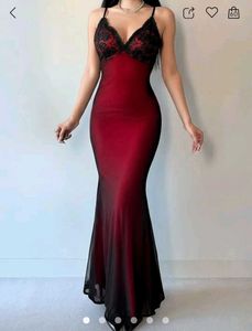 Gothic Red & Black Lace Maxi Dress