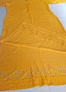 ✨ Mustard Yellow Chikankari work Cotton Kurti.