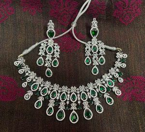 Elegant green American diamond Jewellery Set