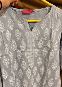 Grey Kurta with White Block Print