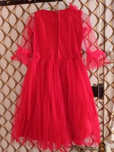 Red Party Dress with Net Sleeves