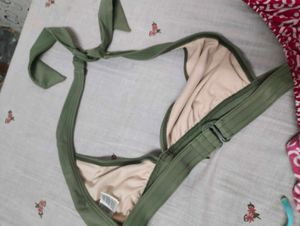 Olive Green Halter Neck Bikini Top
