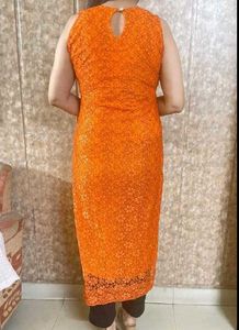 Orange Lace Kurta with attached inner