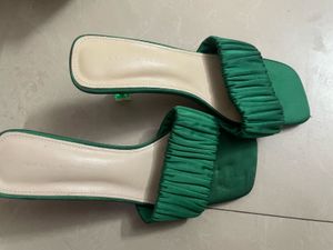 Stylish Green Ruched Heeled Sandals