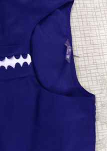 Blue Kurta with White Scalloped Trim shoulder