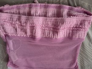 Pink Strapless Smocked Mesh Top
