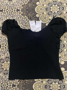 Cute Black Top with White Bow