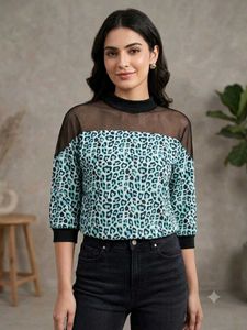 Stylish Leopard Print Mesh Top