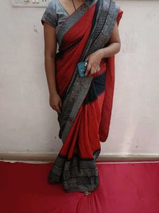 Elegant Red &amp; Black Saree with blouse