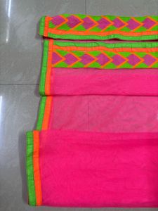 Vibrant Hot Pink Net Dupatta with Neon Chevron &amp; Z