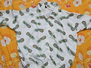 Retro Pineapple Print Button-Up Shirt