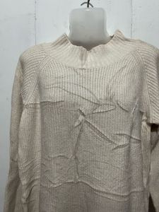 Cream Ribbed Knit Sweater Tunic