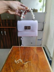 White Croc Textured sling Bag with Pearls