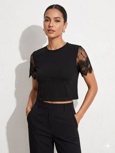 Chic Black Lace Sleeve Crop Top
