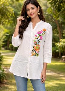 White Embroidered Kurta Top