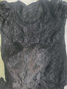 Black Lace Short Sleeve Top