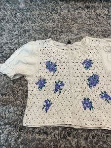 Crocheted Floral Button-Up Top