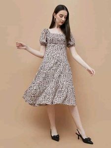Code By Lifestyle Beige Regular Fit Printed Dress