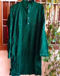 Men's Emerald dark Green Sequin Kurta