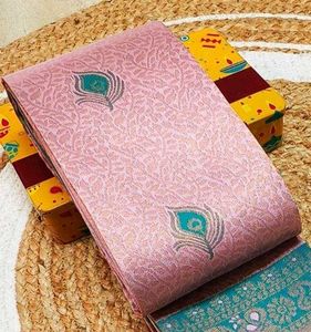 Elegant Pink &amp; Teal Peacock Saree