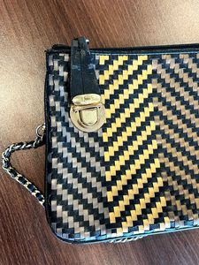 Woven Chevron Clutch with Chain Strap