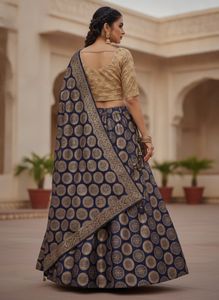 Elegant Navy & Gold Print Lehenga Choli dress