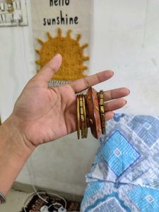 Boho Wood &amp; Brass Bangle Set