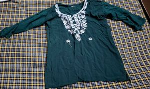 Embroidered Green Cotton Kurta