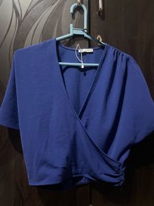 Zara  Blue Wrap Top