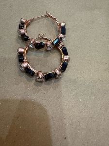 Stylish Hoop Earrings with Black and Clear Gems