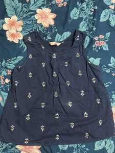 Navy Blue Embroidered Sleeveless Top