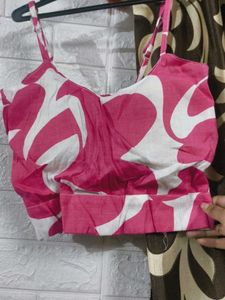 Pink &amp; White Patterned Crop &amp; padded top