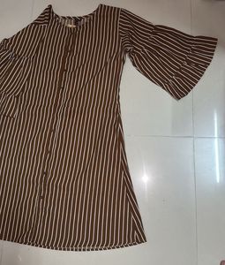 Brown Striped Flared Sleeve Tunic