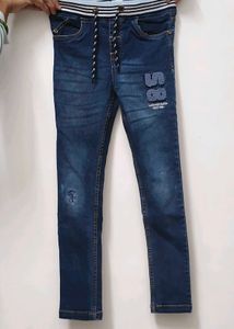 Blue Denim Jeans with Drawstring Waist