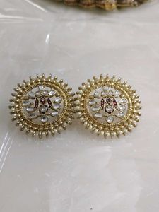 Gold-tone Kundan Stud Earrings