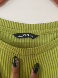 Ribbed Green Long Sleeve Crop Top