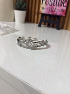 Elegant Silver Bangle Bracelet with Crystals