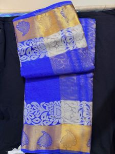 Royal Blue Saree with golden Border