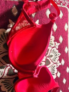 Red Lace Trim Bra 32D