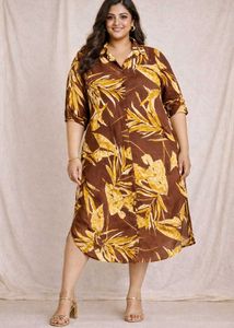 Floral Print Brown Dress