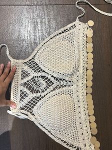Boho Crochet Bikini Top with Sequins