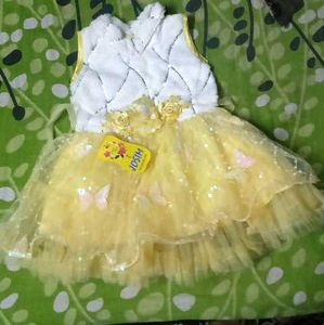 Girl Yellow Party Dress with Butterfly Accents