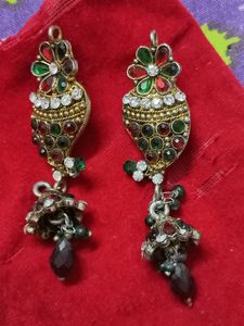 Earrings Stone Work Jewellery Red And Green Combin