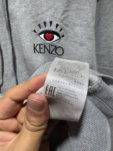 Kenzo Paris Grey Love Eye Embroidered Logo Hoodie