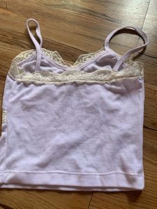 off white Lace Trim Cami Top